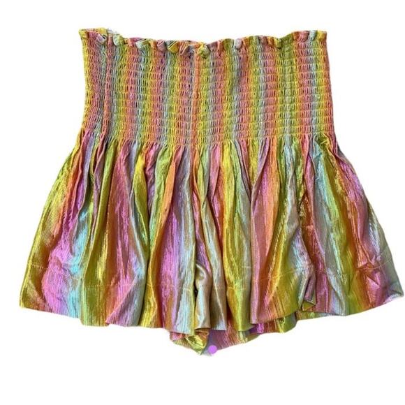 QUEEN OF SPARKLES GOLD RAINBOW SWING SHORTS SIZE MEDIUM - Picture 1 of 5